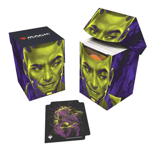 Magic: The Gathering Ultra PRO deck box in green and purple featuring Kaito Bane of Nightmares design, made from rigid polypropylene materials