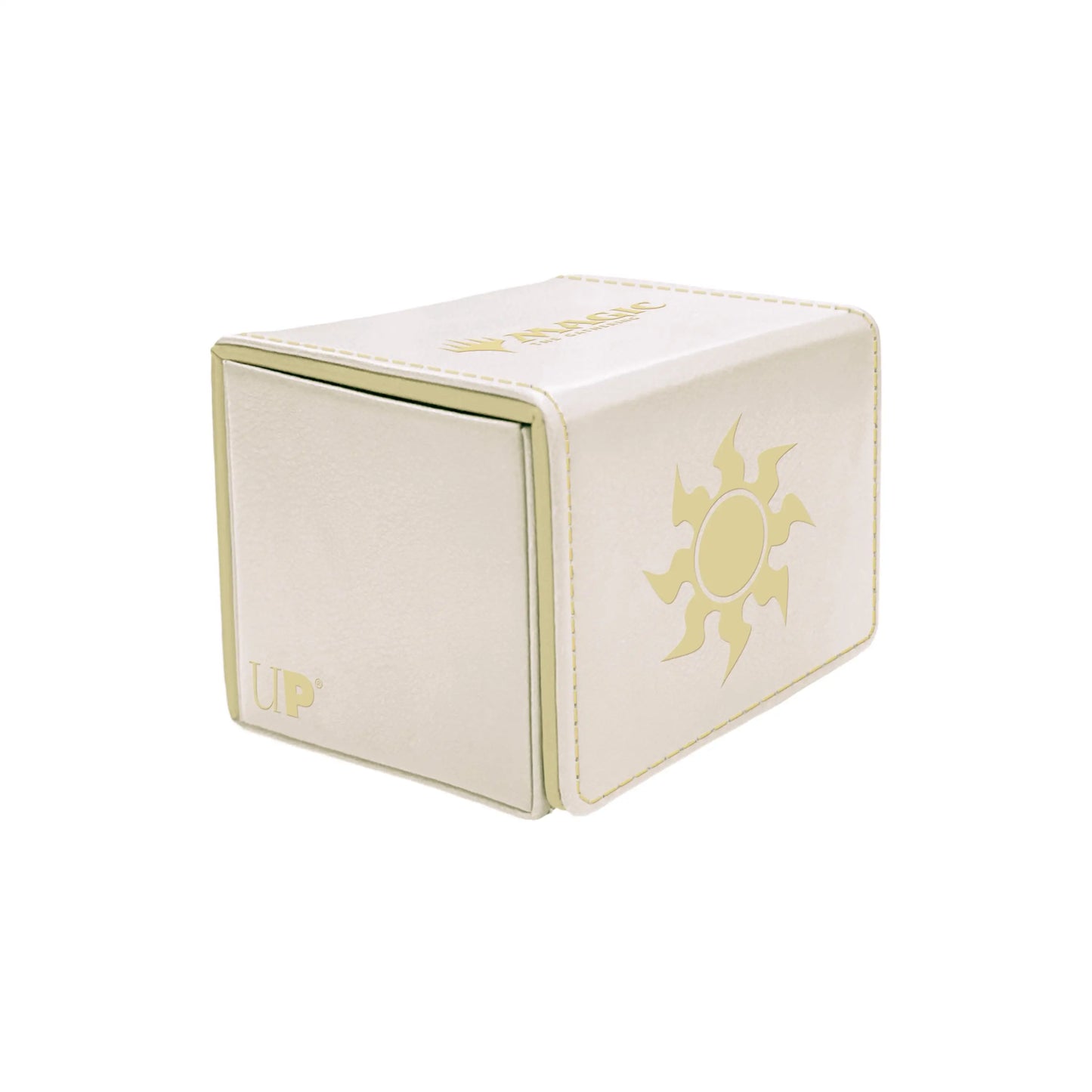 White cube-shaped alcove edge deck box with pale yellow sun designs for Mana 8