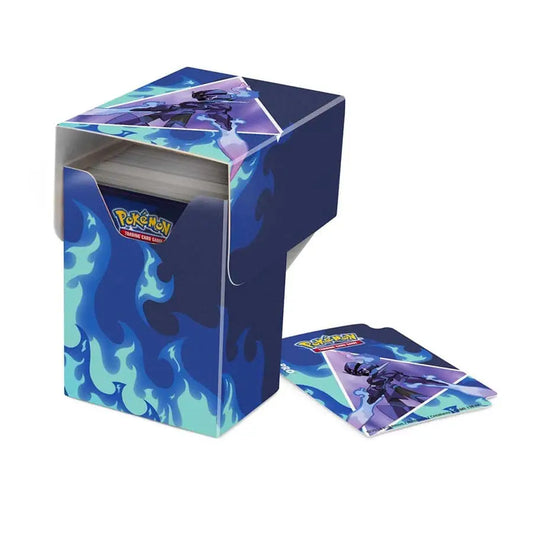 Ultra Pro Full View Deck Box Ceruledge with blue flame design and card sleeves