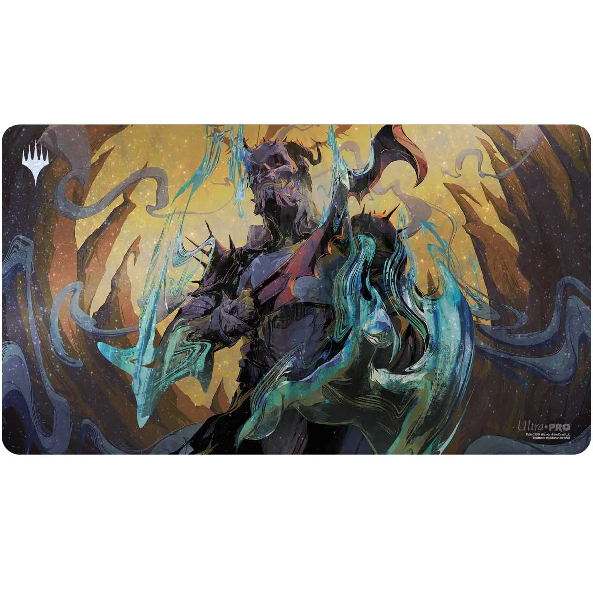 Ultra Pro Holofoil playmat featuring a dark dragon and turquoise energy, black stitched design