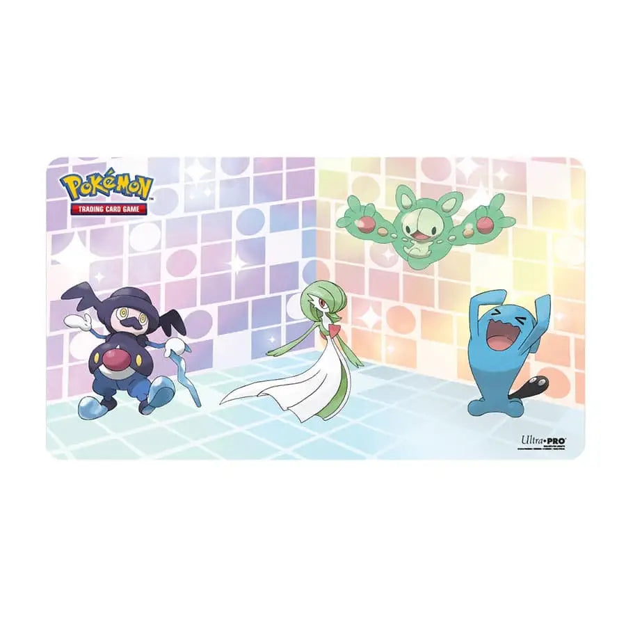 Playmat with Gardevoir, Wobbuffet, Reuniclus, Gothitelle; soft fabric, non-slip rubber backing