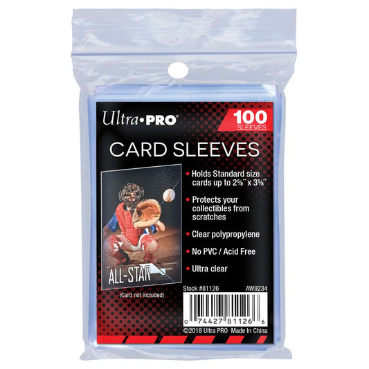 Pack of Ultra Pro card sleeves for trading cards, 100 protective covers included