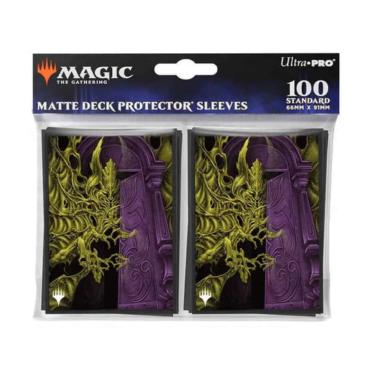 Yellow dragon deck protector sleeves on a purple background for Magic: The Gathering