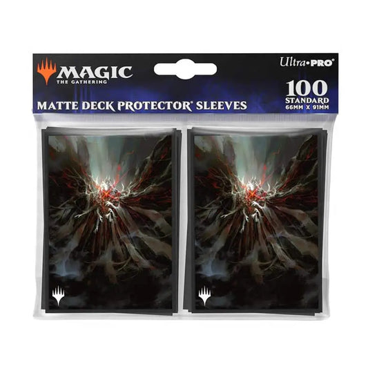 Magic: The Gathering deck protector sleeves with dark artwork and red glowing center