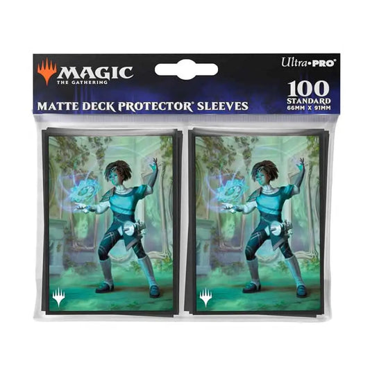 Magic: The Gathering deck protector sleeves featuring a spellcaster in a mystical forest