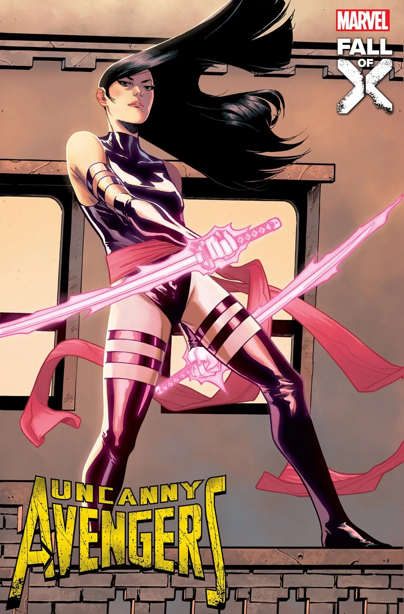 Comic book cover artwork of Uncanny Avengers 1 featuring a ninja character in purple