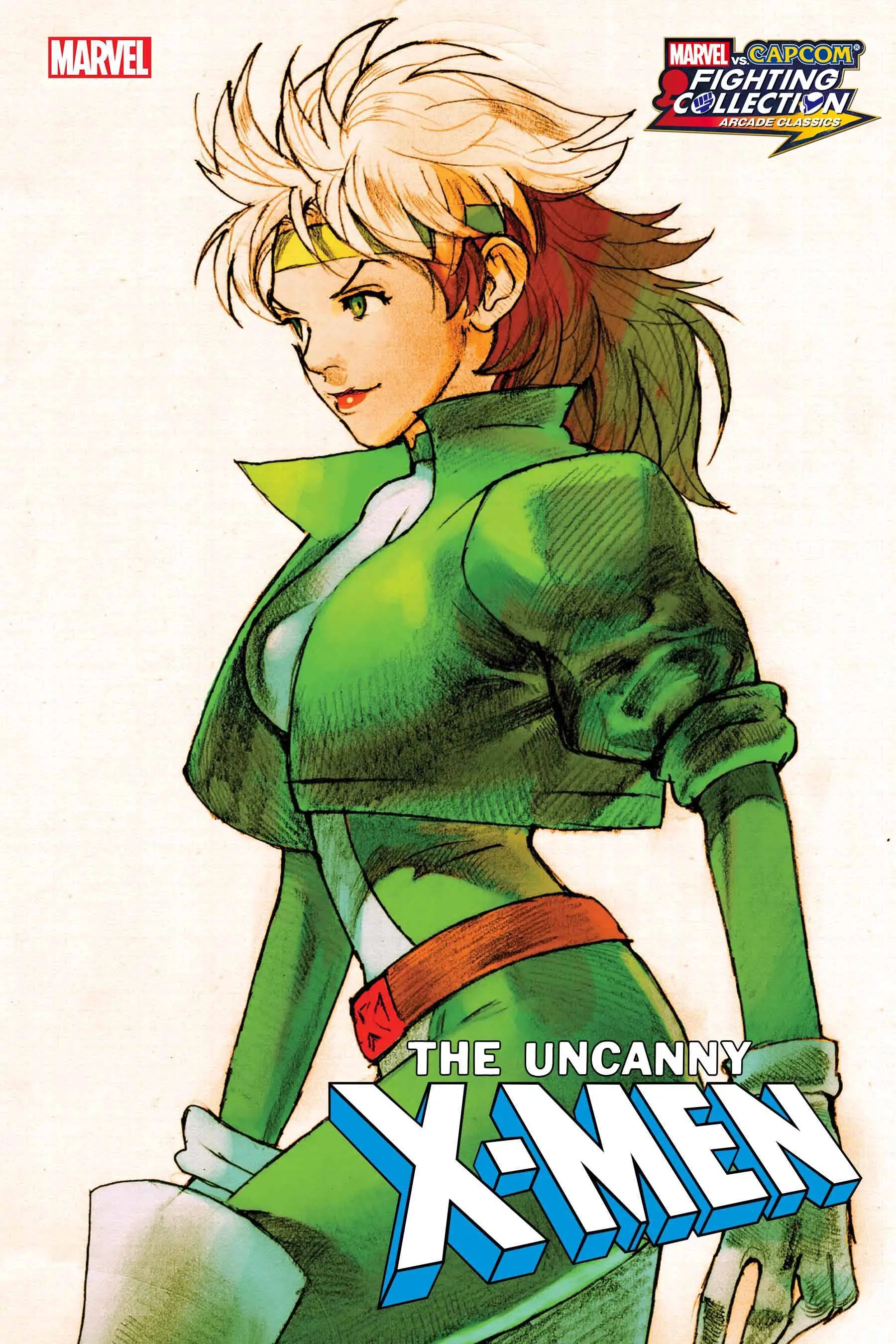 Anime-style character in green jacket, spiky blonde hair, UNCANNY X-MEN #7 trading card