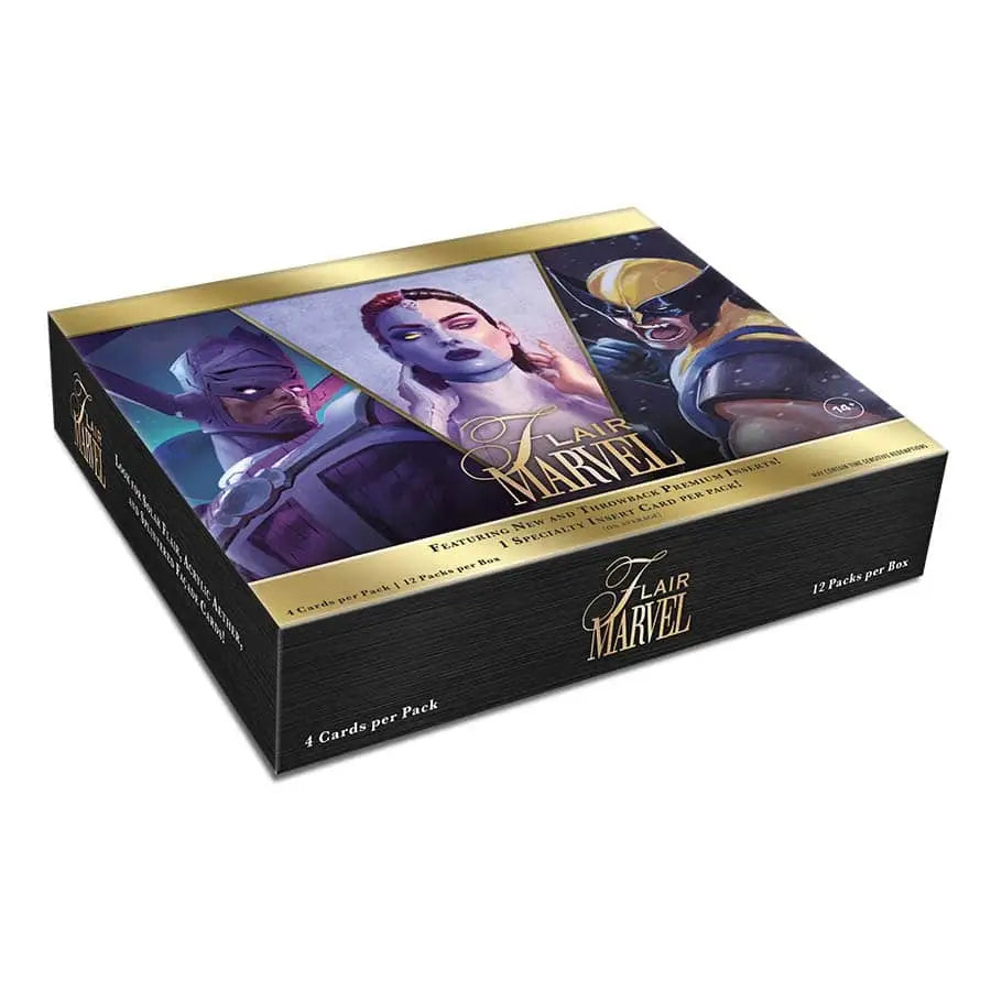 Upper Deck 2024 Marvel Flair Hobby Box with black and gold design and superhero characters