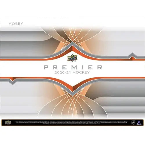 Upper Deck Premier Hockey 2020-21 trading card box featuring base set and set parallel branding