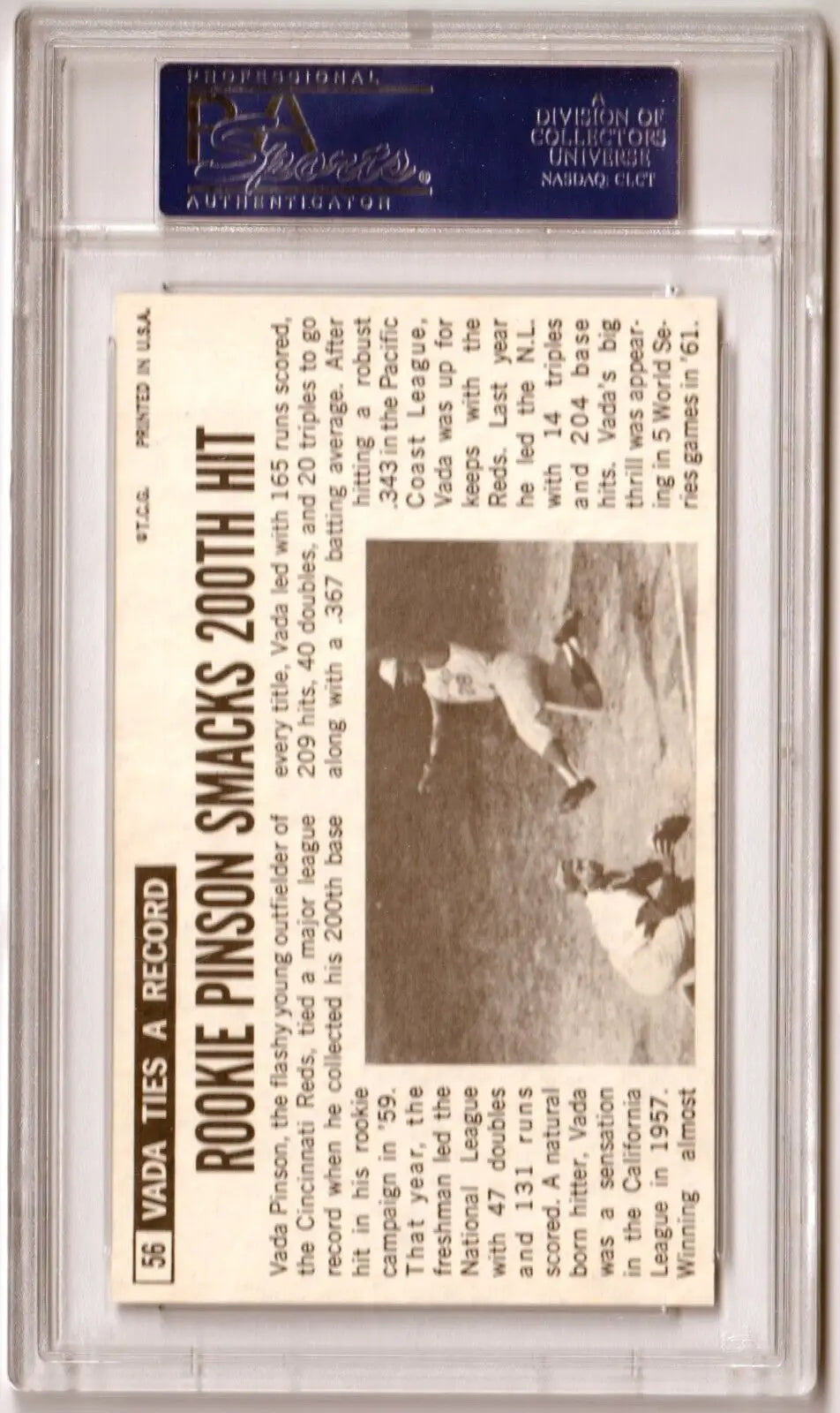 Vintage Baseball Newspaper Clipping in PSA Holder for VADA PINSON 1964 Topps Giants Single Card