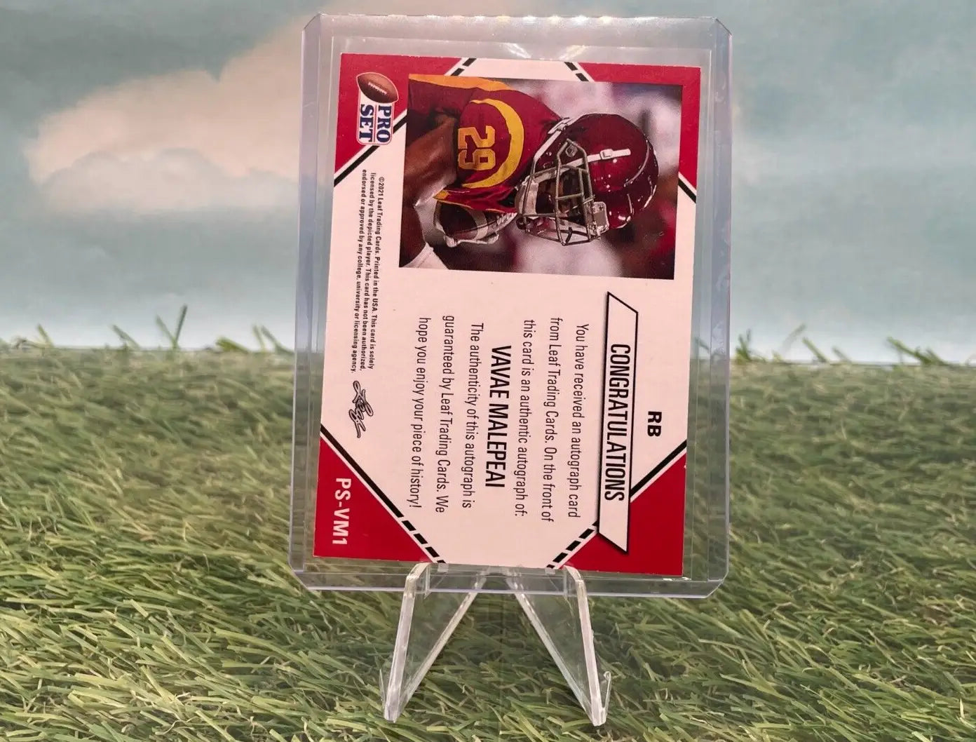 Vavae Malepeai Autograph RC USC Trojans in Leaf Pro Set College protective display stand