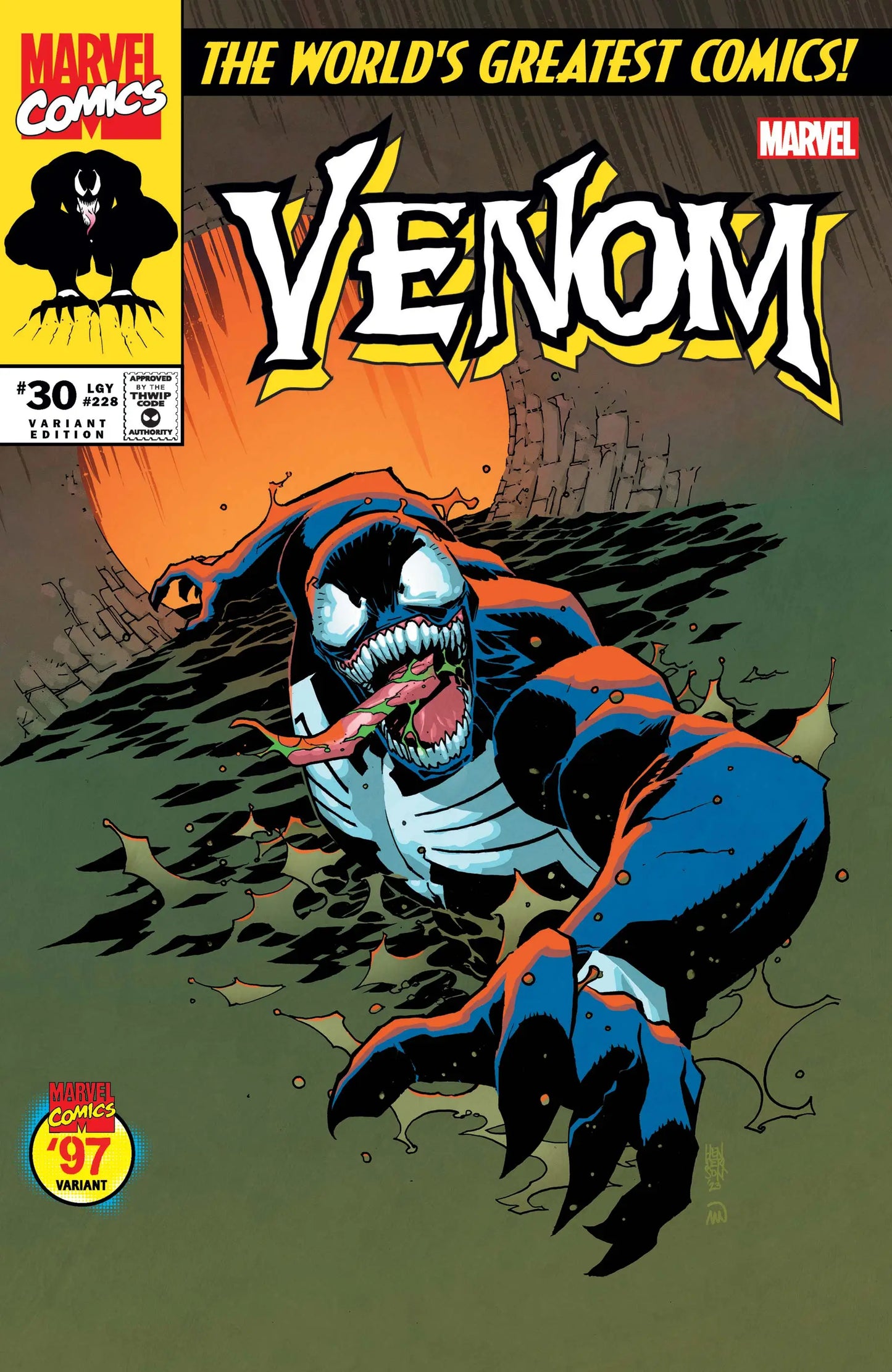 Venom 30 Mike Henderson Marvel 97 Variant comic cover featuring the iconic symbiote