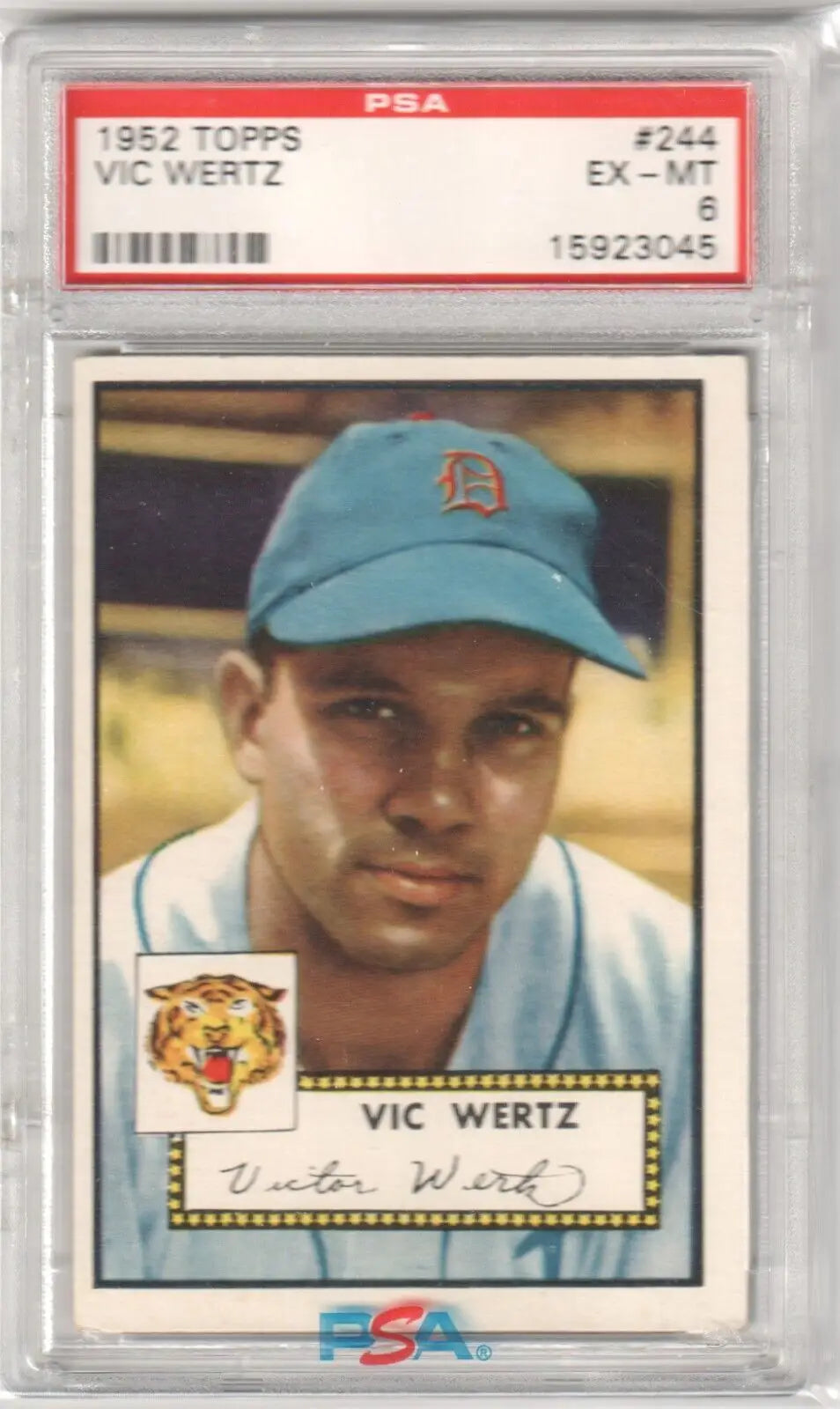 PSA-graded 1952 Topps Vic Wertz baseball card featuring Detroit Tigers player, Columbia Hobby