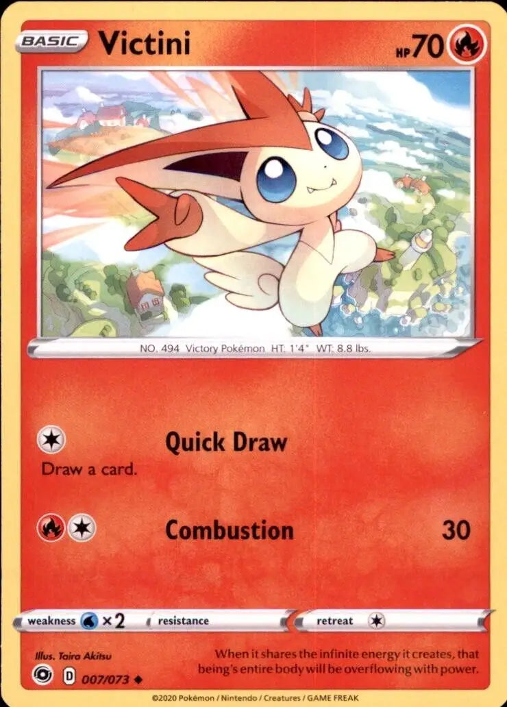 Victini 007/073 card from Pokemon Champions Path, a 2020 Basic Fire type TCG