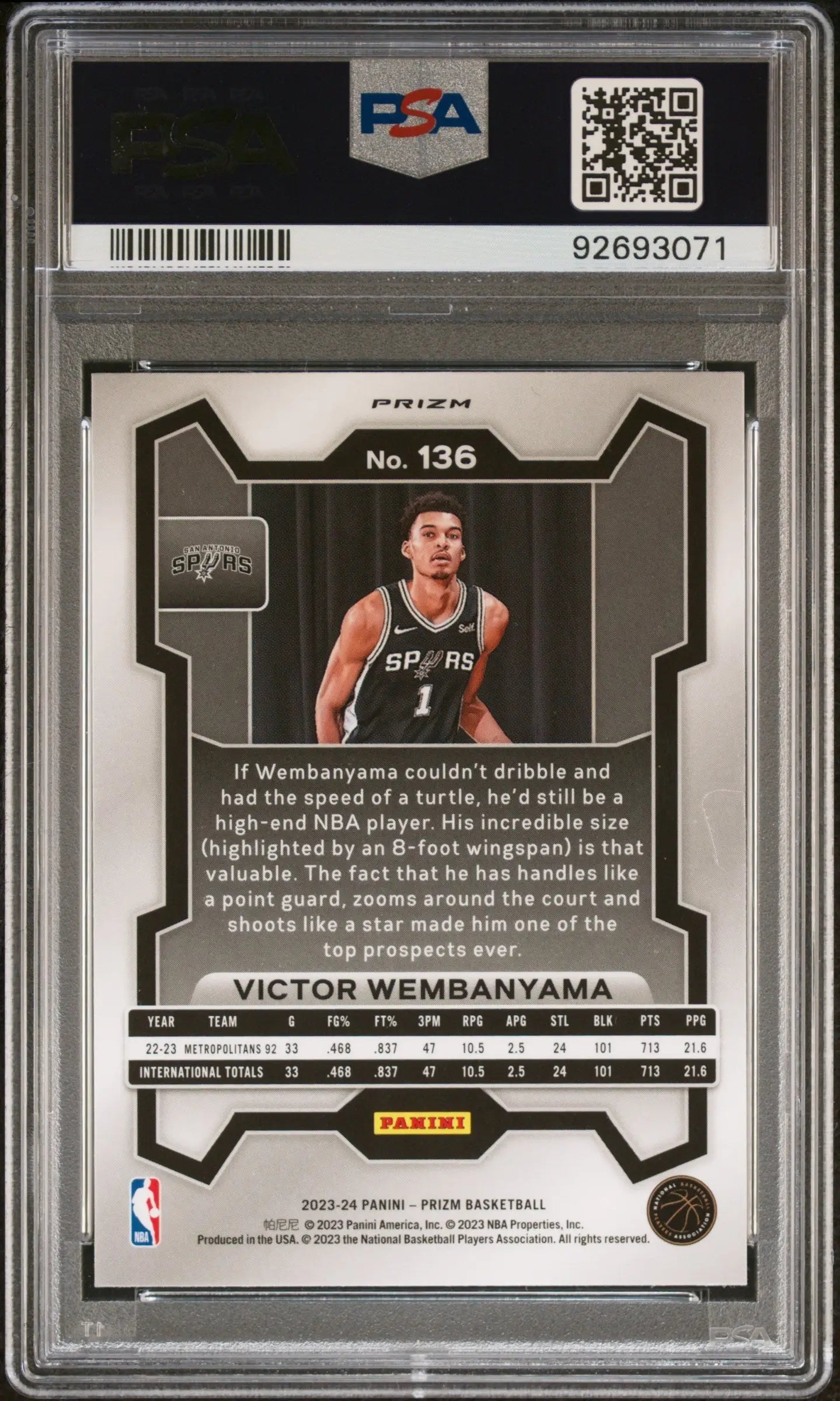 Victor Wembanyama Green Ice PSA 9 Mint 3071 Panini Prizm Basketball Trading Card