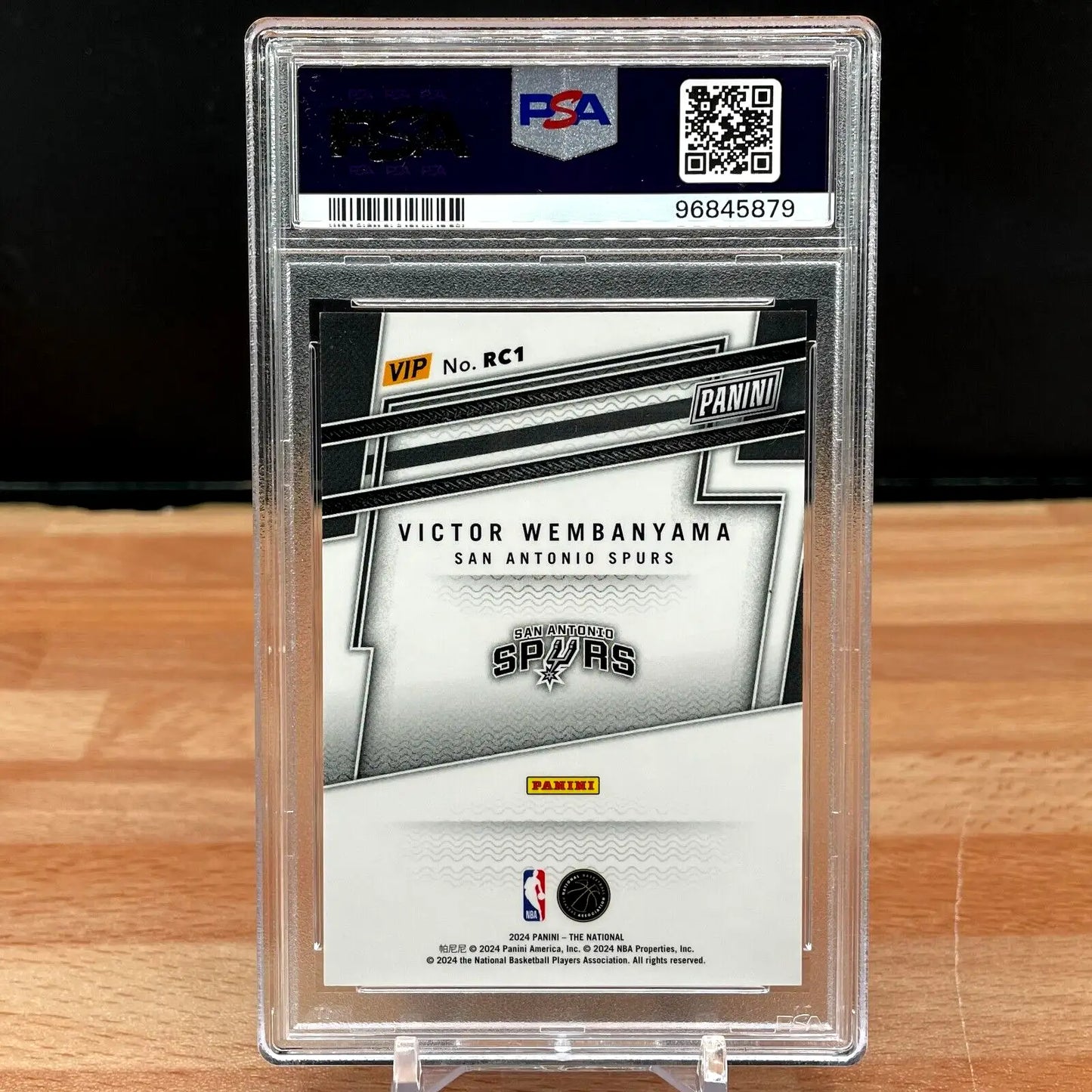 Graded Victor Wembanyama rookie card from Panini National VIP Gold RC #RC1 PSA 9