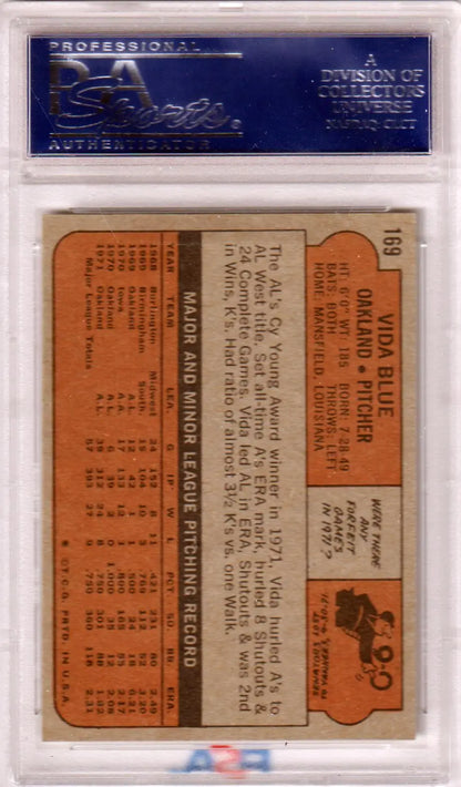 Vida Blue 1972 Topps #169 PSA 8 NM-MT trading card in protective holder at Columbia Hobby