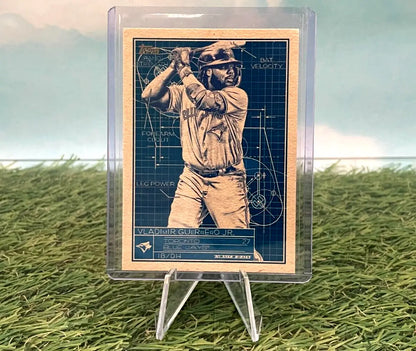 Vladimir Guerrero Jr. Baseball trading card with blueprint background from Topps Series