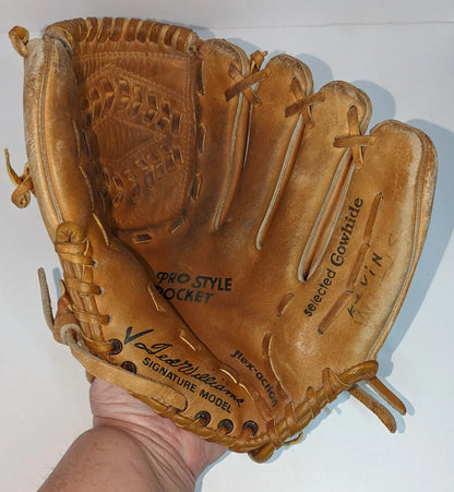 Tan leather baseball glove from VTG Sears Roebuck Ted Williams Signature Model 16182