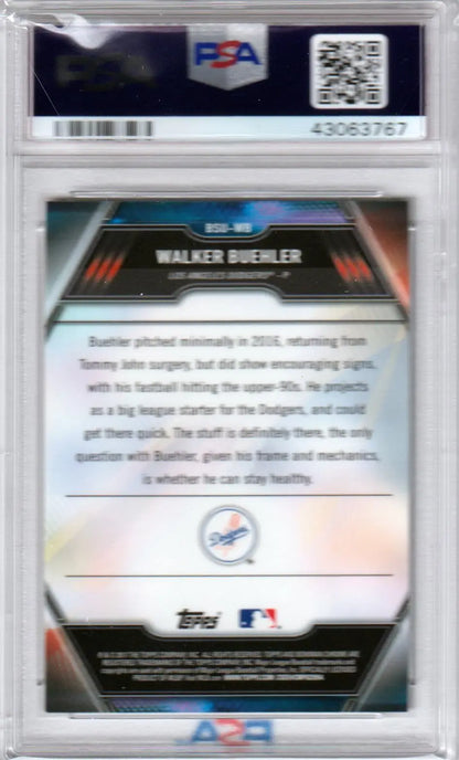 Walker Buehler 2017 Bowman Chrome Rookie card in PSA 9 case for Columbia Hobby collectors