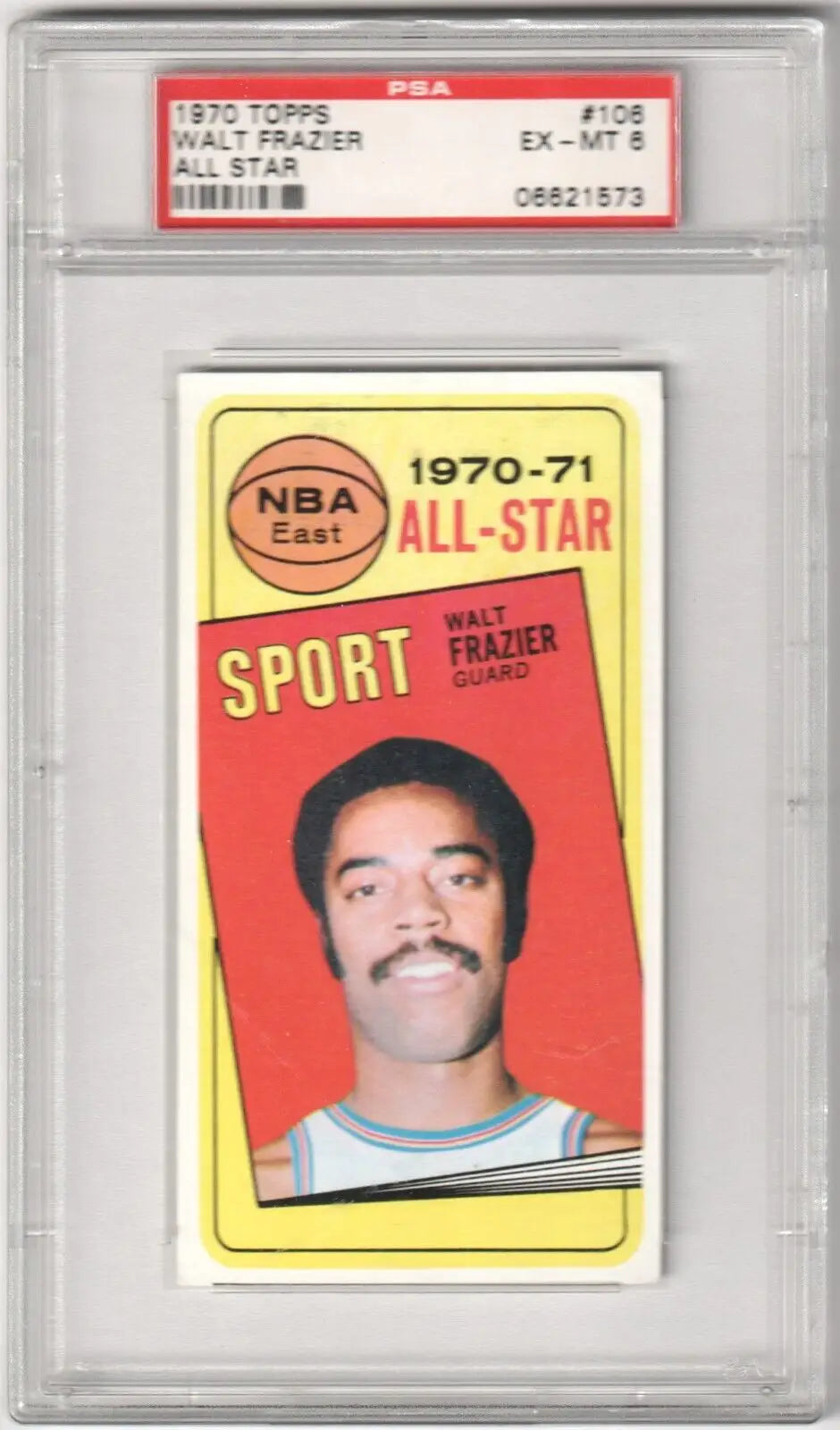 PSA-graded WALT FRAZIER 1970-71 Topps #106 basketball card with red background at Columbia Hobby