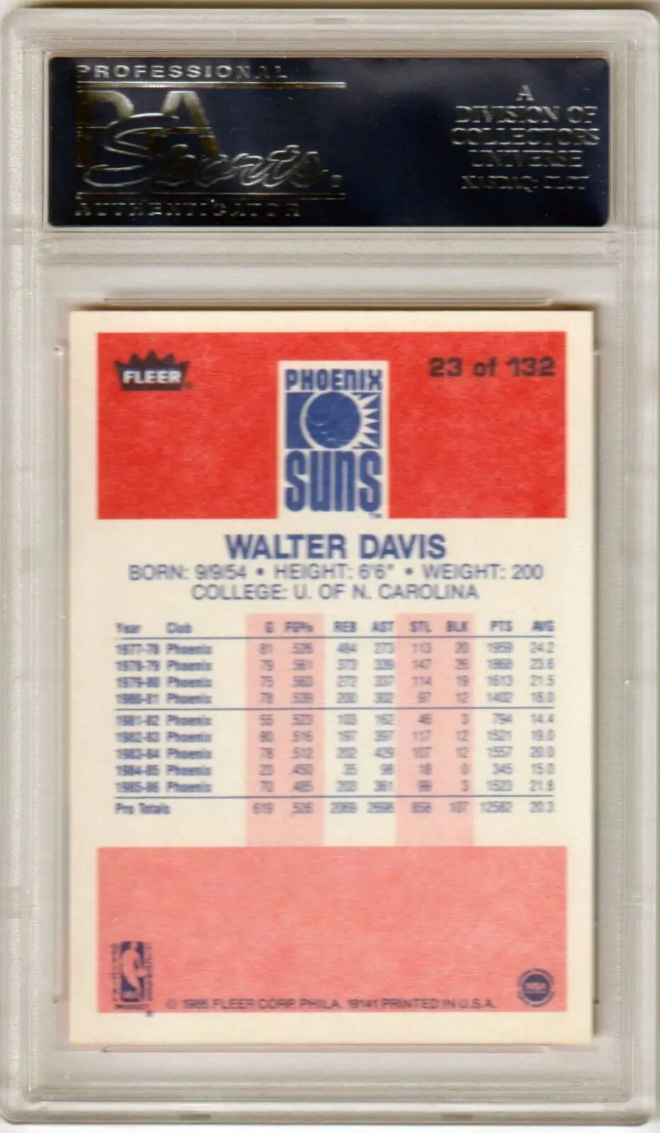 WALTER DAVIS 1986-87 Fleer PSA 9 MINT Basketball Trading Card - Phoenix Suns single cards