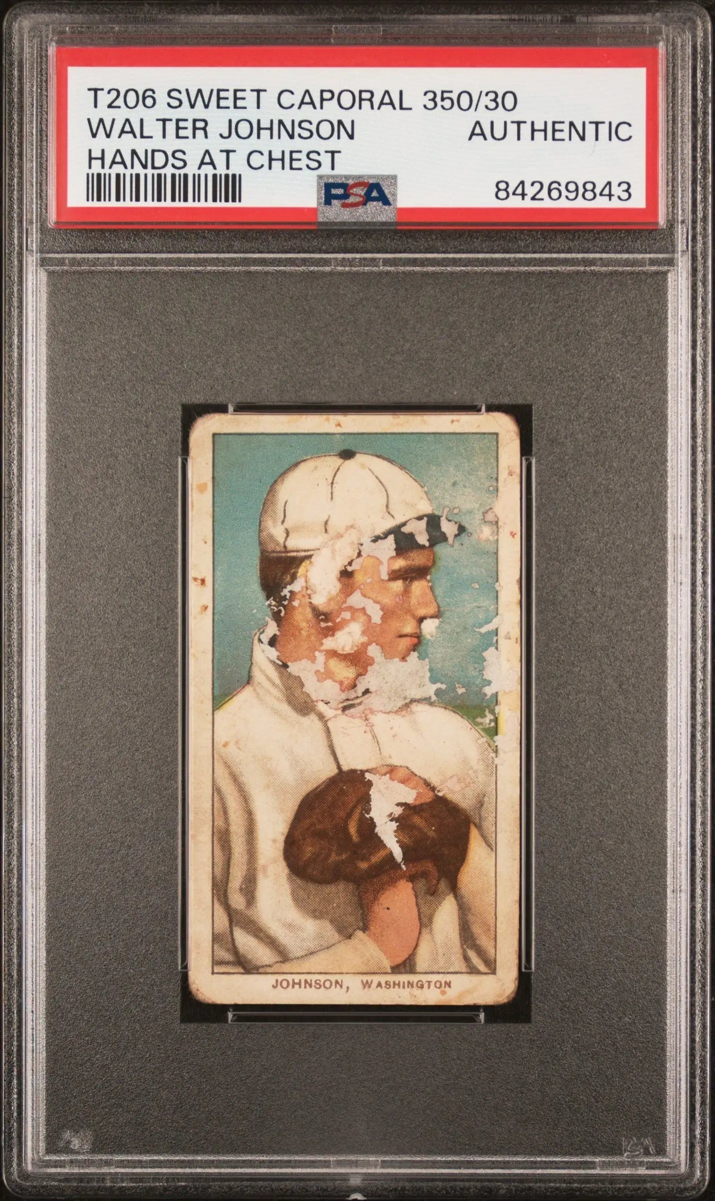 PSA-graded T206 Sweet Caporal card featuring Walter Johnson in a white uniform