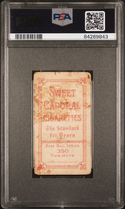 Vintage Walter Johnson T206 Sweet Caporal cigarette card in PSA grading case