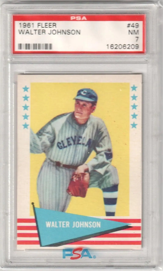 PSA-graded 1961 Fleer Walter Johnson single card in pinstripes with stars and stripes