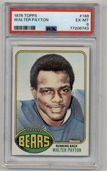 PSA-graded 1978 Topps Chicago Bears Walter Payton trading card in protective case