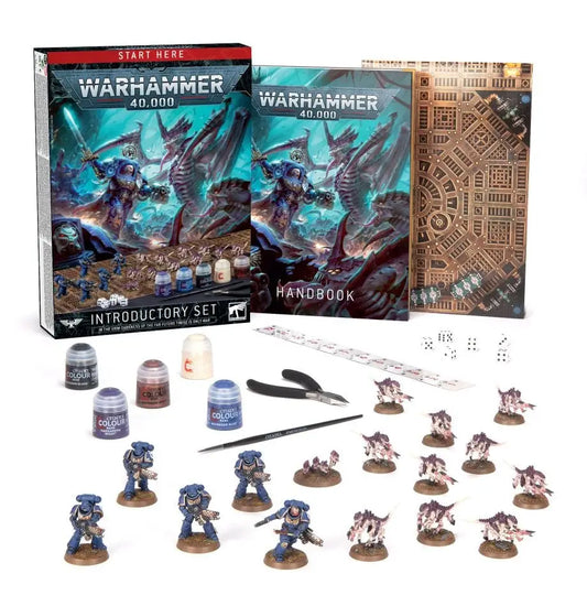 Warhammer 40k Introductory Set with Space Marines, rulebook, Citadel Colour paints, and accessories