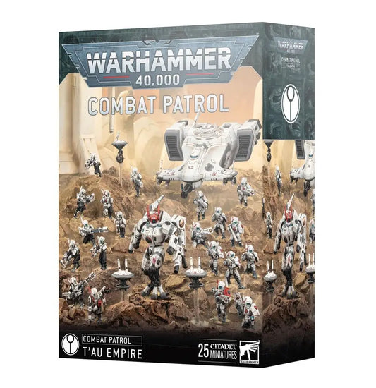 Box set of T’au Empire Combat Patrol miniatures including Enforcer Battlesuit