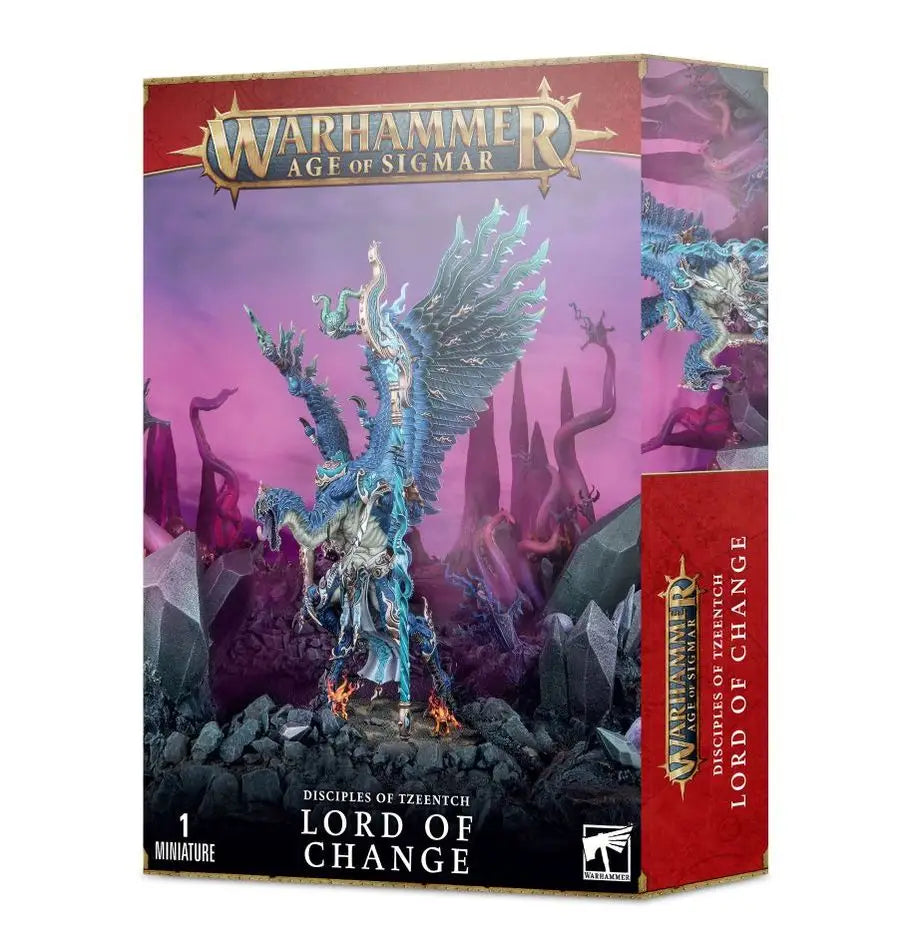 Winged demonic figure atop rocky base in Warhammer Age of Sigmar: Disciples of Tzeentch box