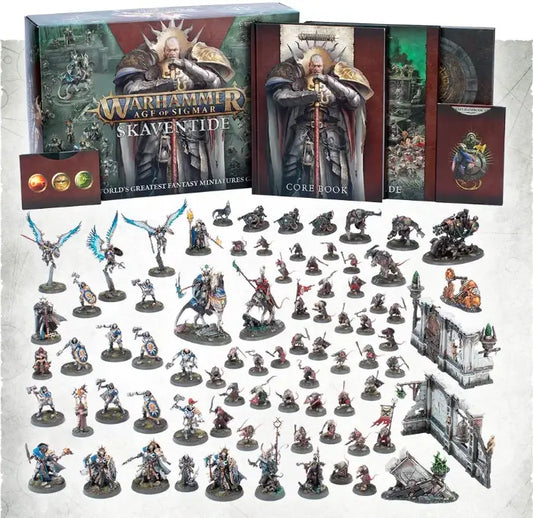 Warhammer Age of Sigmar Skaventide books and miniatures featuring Stormcast Eternals