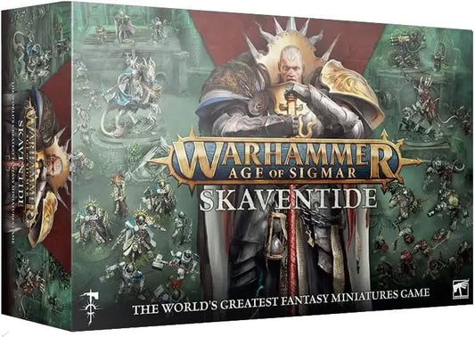 Warhammer Age of Sigmar Skaventide box art featuring Stormcast Eternals warrior