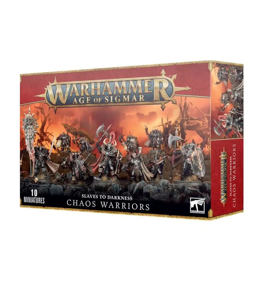 Boxed set of Warhammer Age of Sigmar Chaos Warriors with murderous weapons