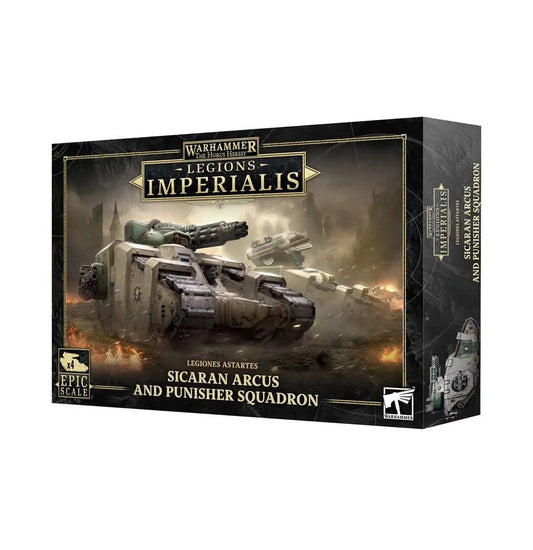 Product box for Warhammer Legions Imperialis Sicaran Arcus and Punisher Squadron miniatures