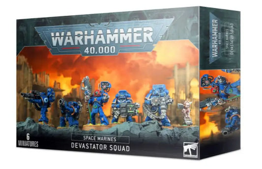 Warhammer Space Marines Devastator Squad box set with two Space Marine miniatures