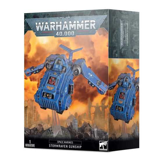 Blue Space Marine Stormraven Gunship model kit box from Warhammer 40,000 collectible set