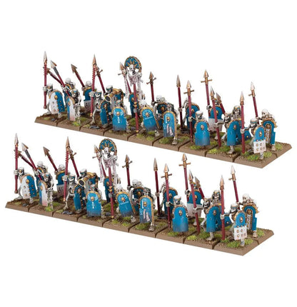 Rows of Skeleton Warriors from Warhammer Tomb Kings, featuring blue and white details