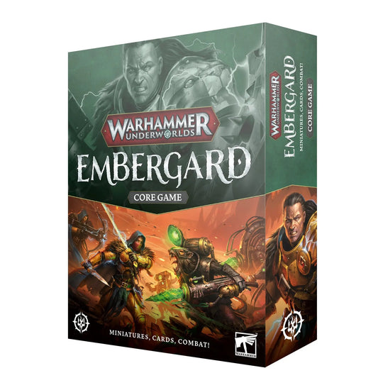 Warhammer Underworlds Emberguard Core Game box featuring dynamic fantasy combat art