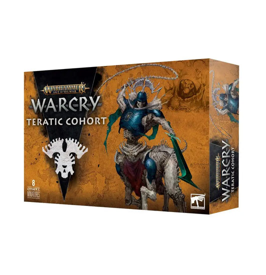 Warhammer: WARCRY: TERATIC COHORT game box featuring a centaur-like Teratic Cohort model