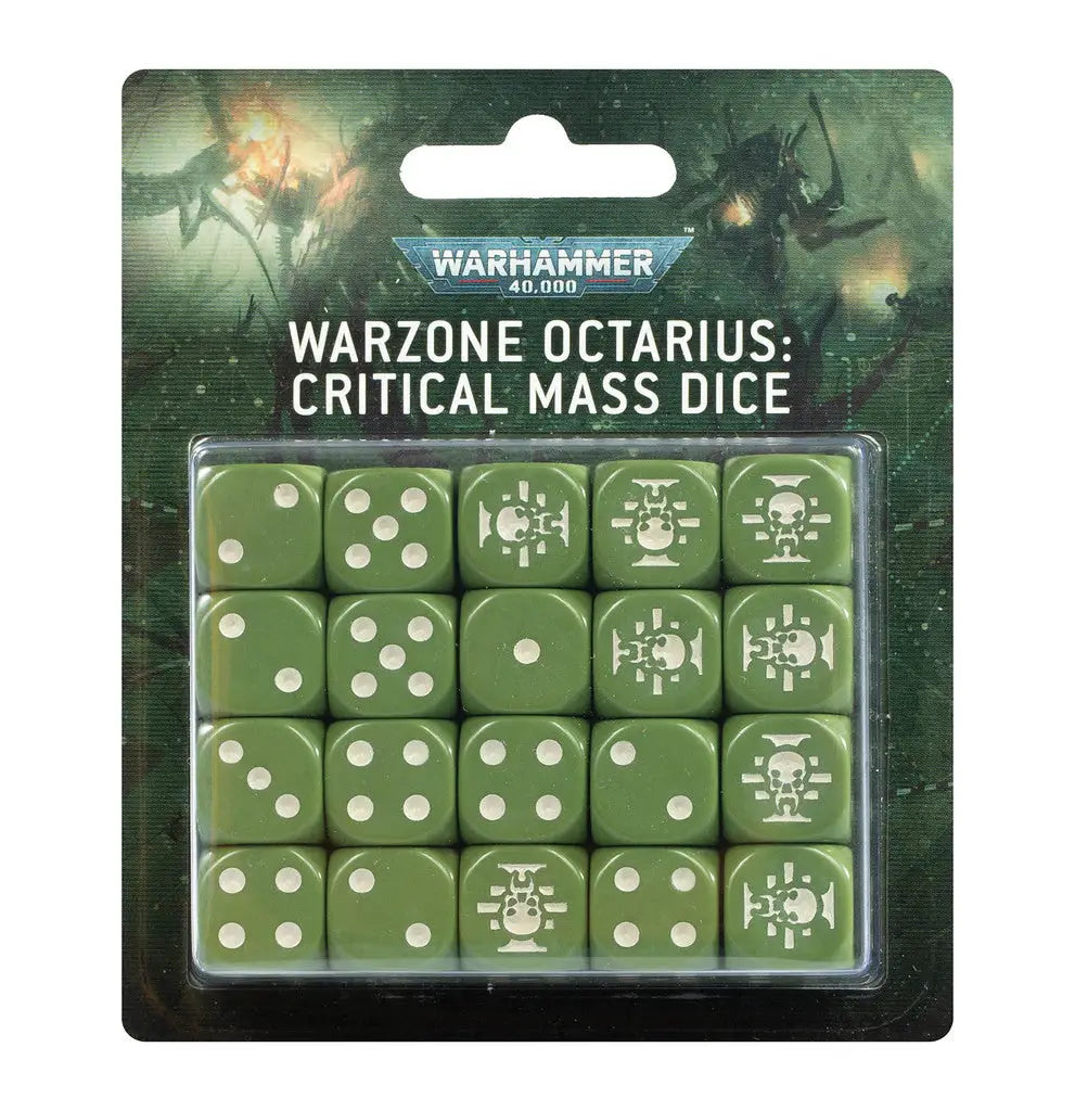 Set of green Warhammer 40,000 dice for Warzone Octarius, perfect for gaming and trading cards