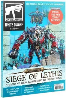 Magazine cover of WARHAMMER: White Dwarf #508 with blue and red armored warrior