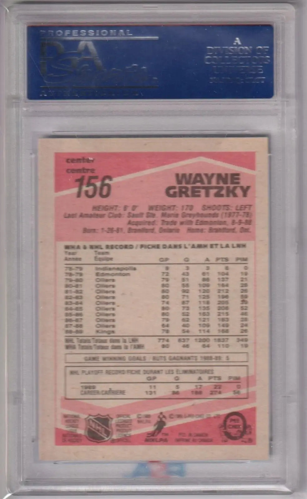 Graded Wayne Gretzky hockey card with career stats, from Columbia Hobby, box free shipping