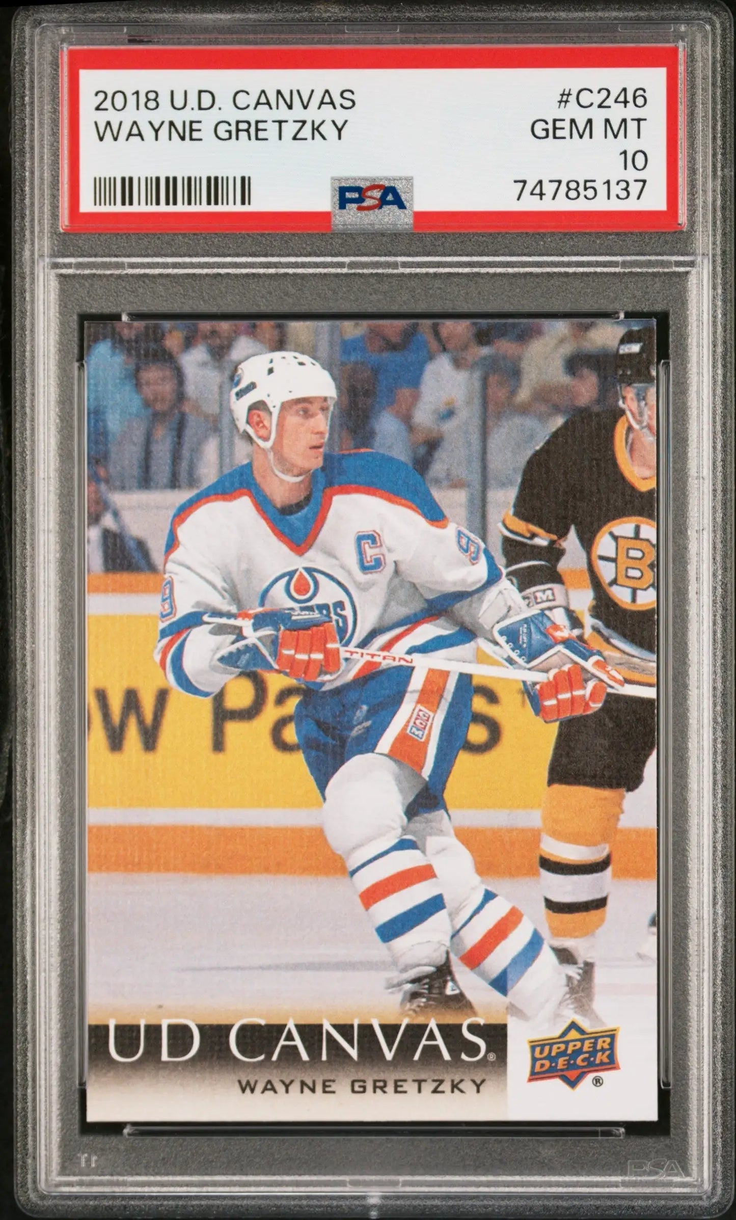 PSA graded Wayne Gretzky 2018 Upper Deck Canvas card in protective case