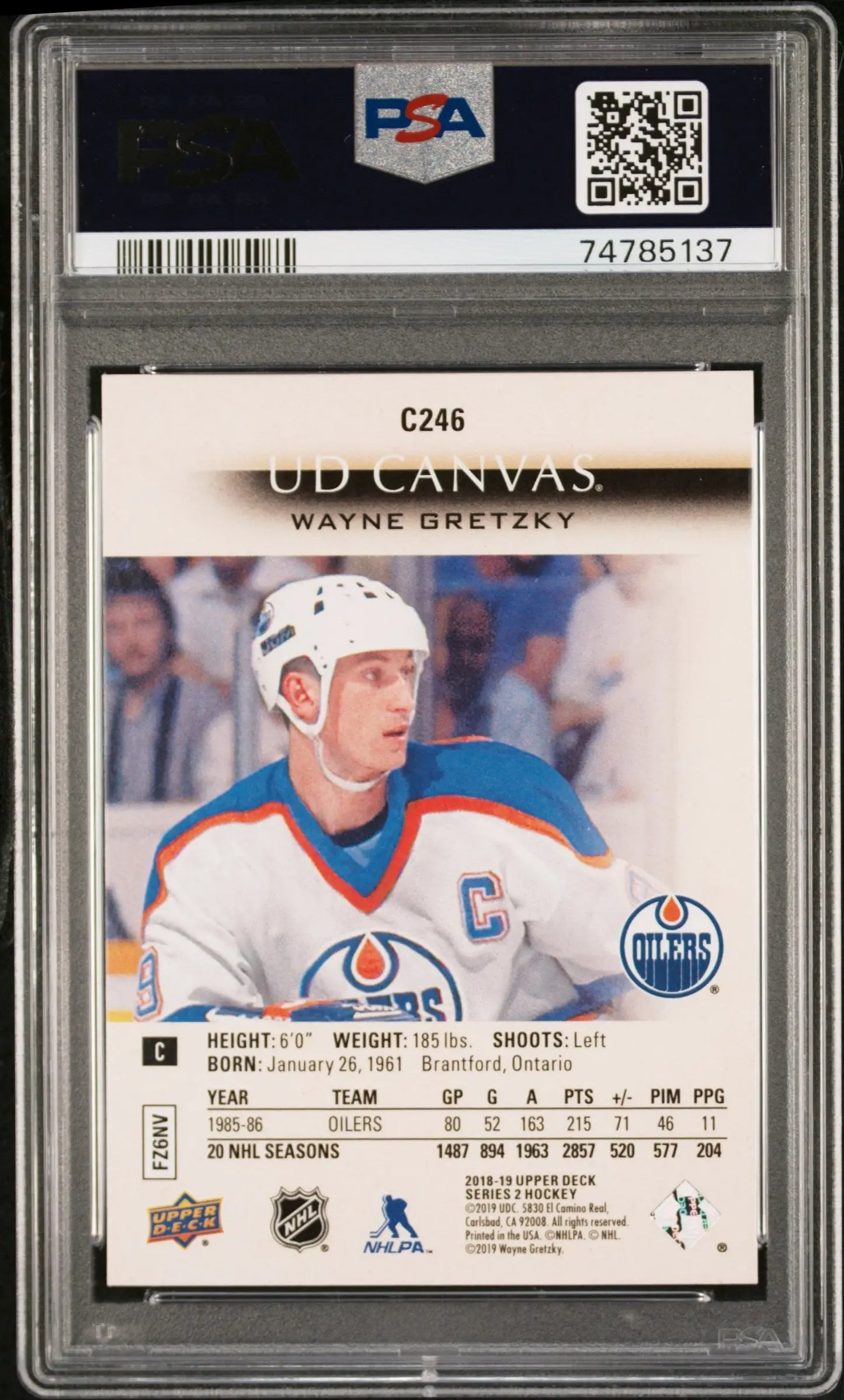 PSA-graded Wayne Gretzky Upper Deck Canvas card featuring Edmonton Oilers player