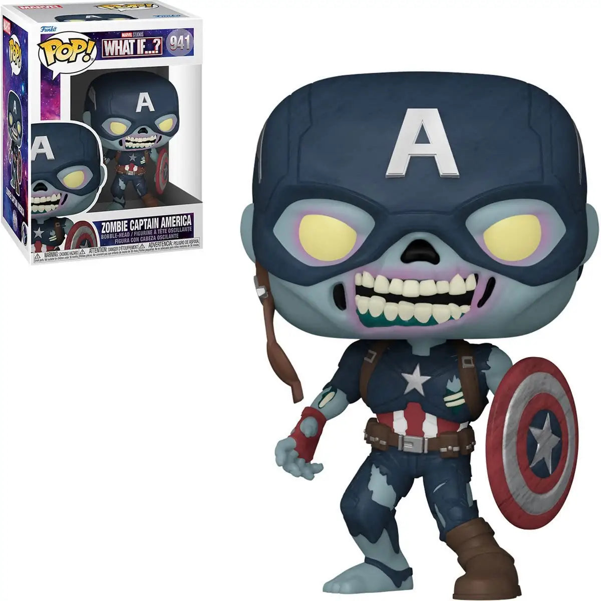 Zombie Captain America Pop! Vinyl Figure featuring glowing yellow eyes and a shield