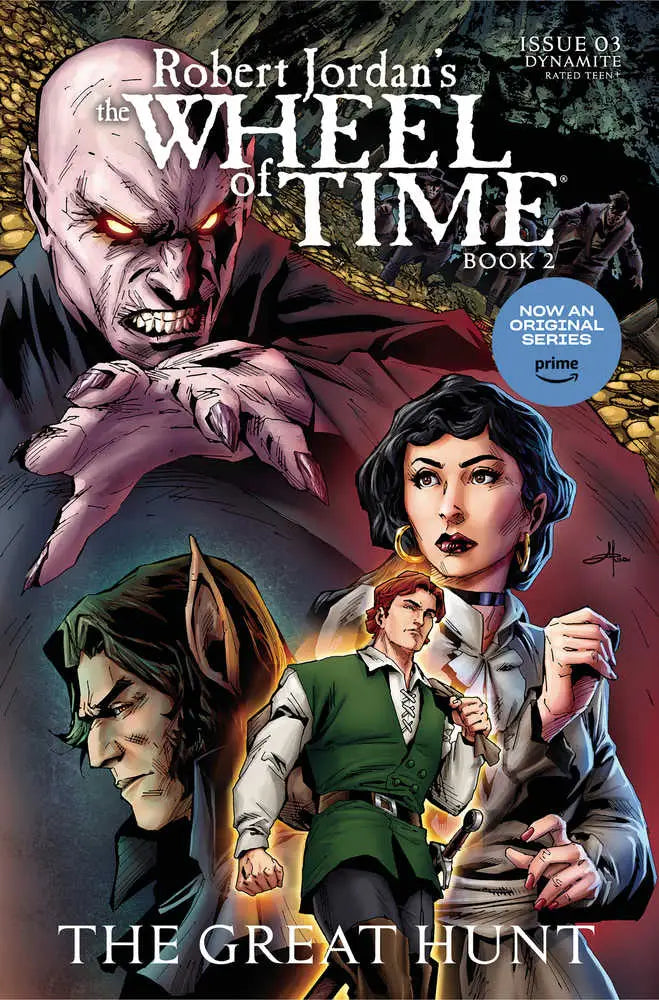 Comic book cover of The Great Hunt with dramatic characters and the Amyrlin Seat