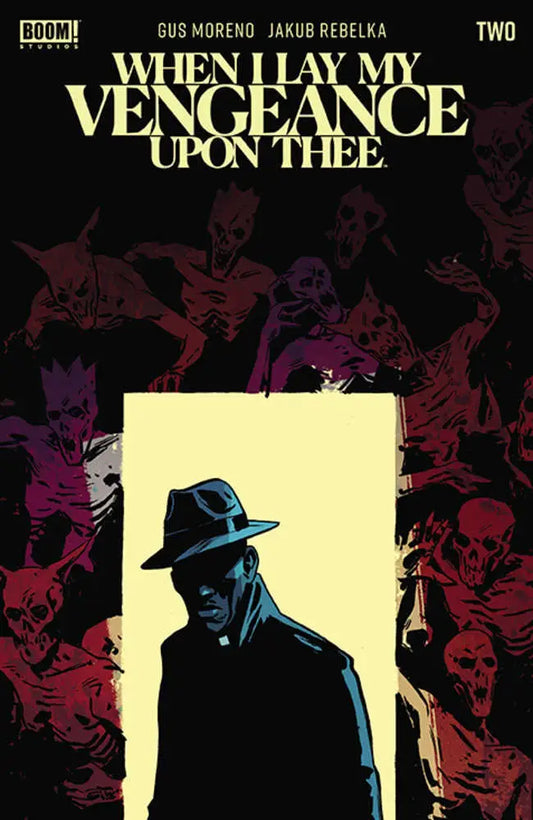 Comic book cover featuring a silhouetted figure against yellow, When I Lay My Vengeance Upon Thee #2